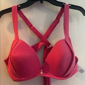 Time and Tru Pink Bikini with Molded Cups and Crisscross Straps